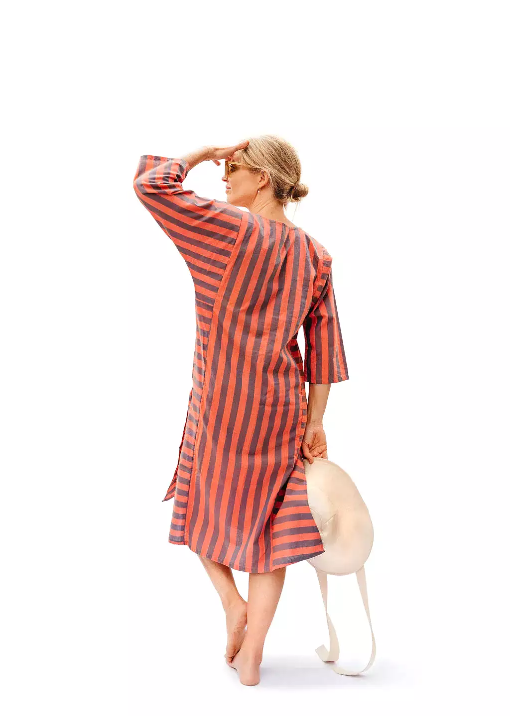 Punkwasp Beach Tunic Dress - Coral & Grey Stripe