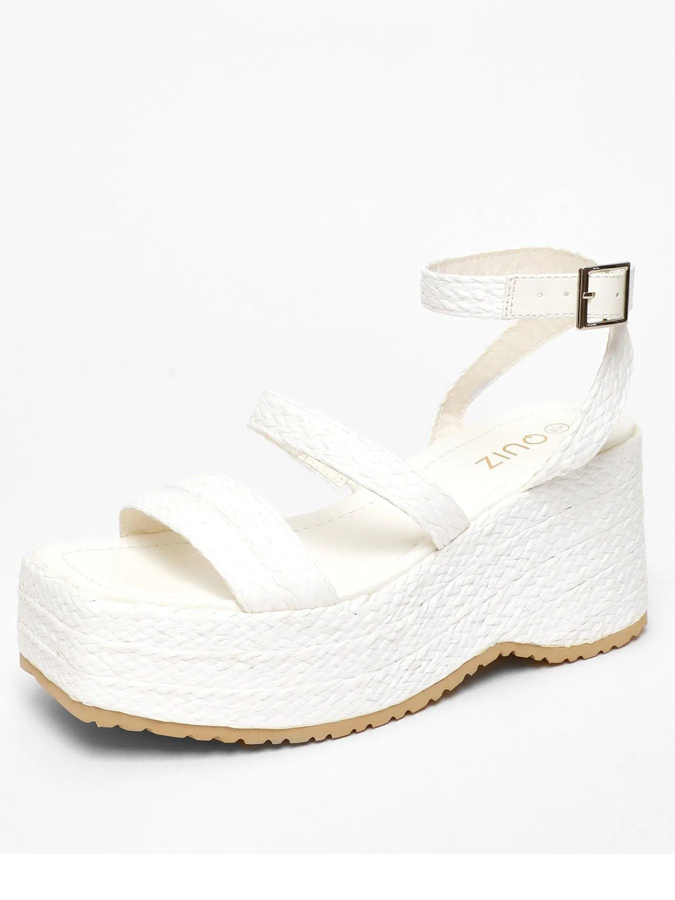 Quiz White Woven Chunky Platform Wedges