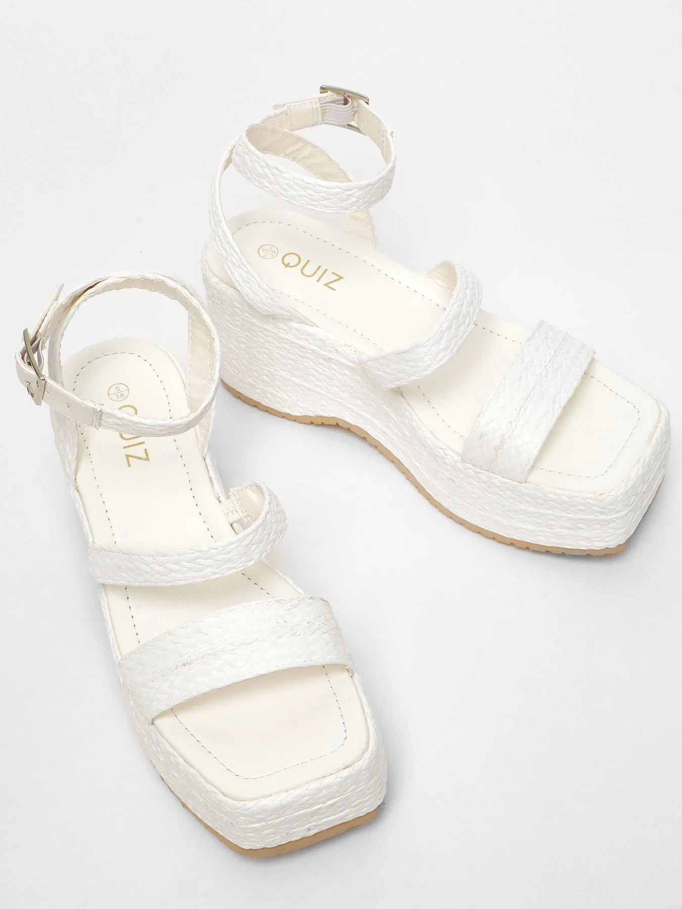 Quiz White Woven Chunky Platform Wedges