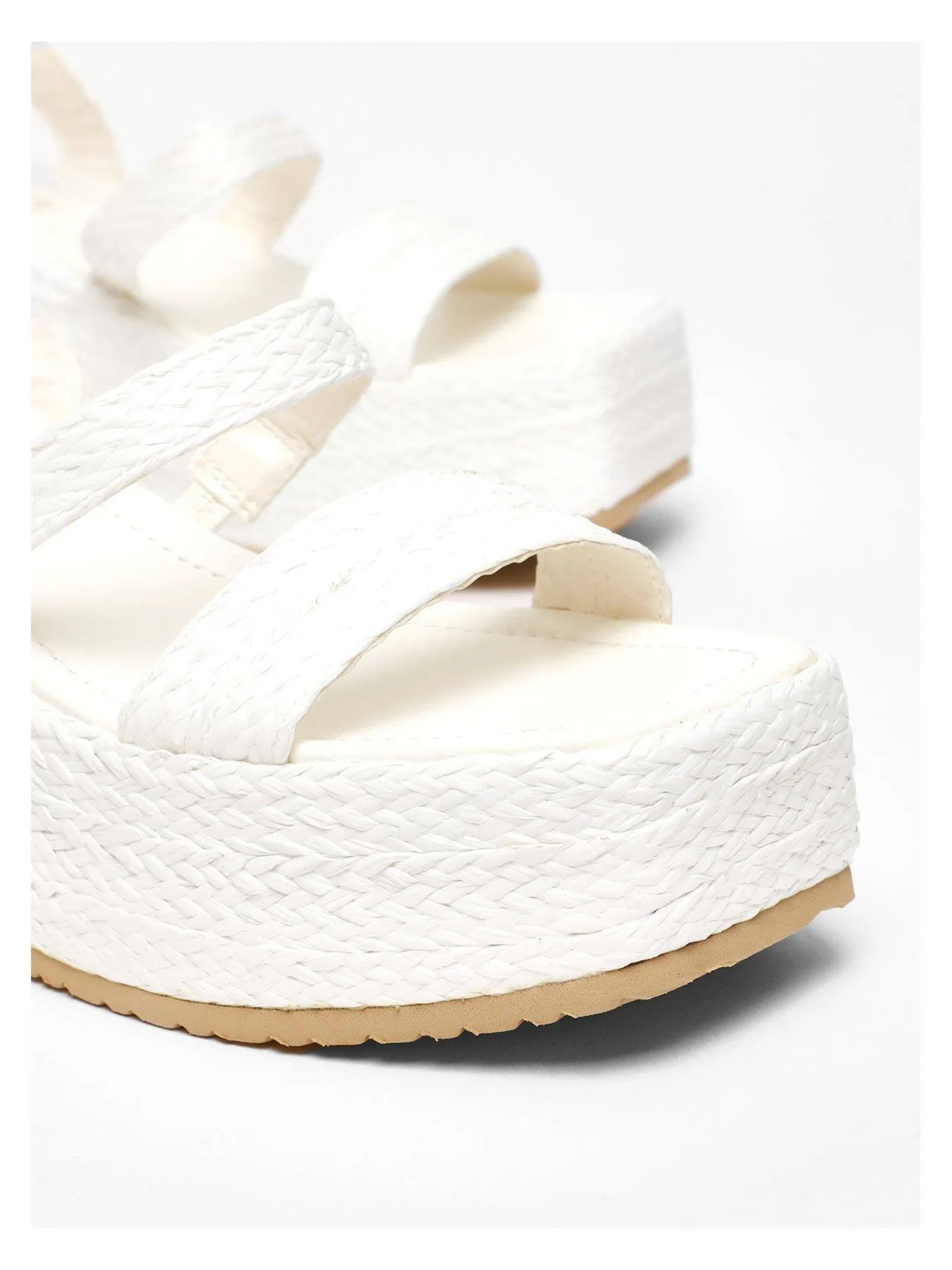 Quiz White Woven Chunky Platform Wedges