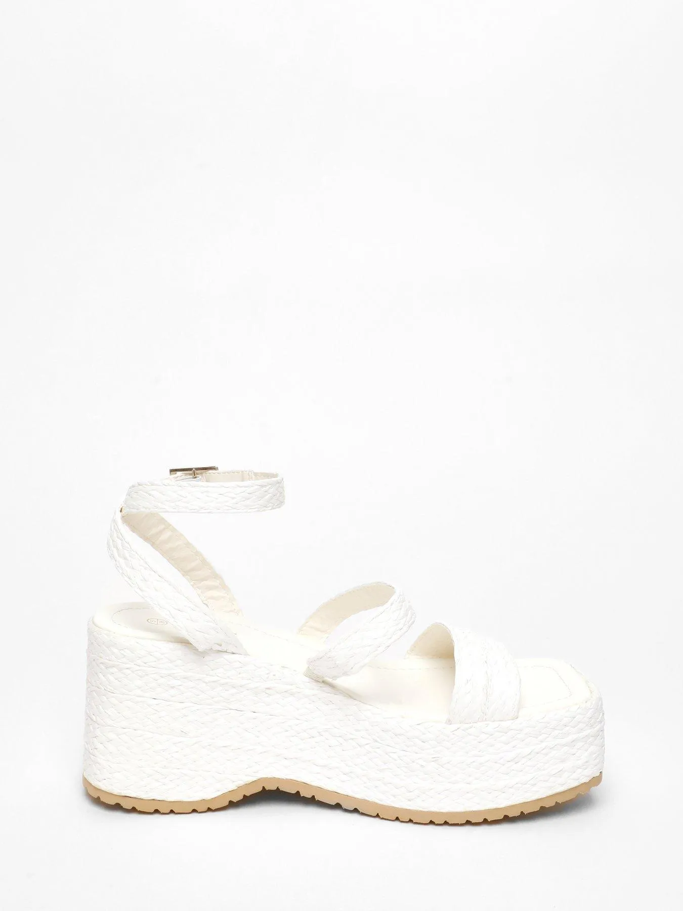 Quiz White Woven Chunky Platform Wedges