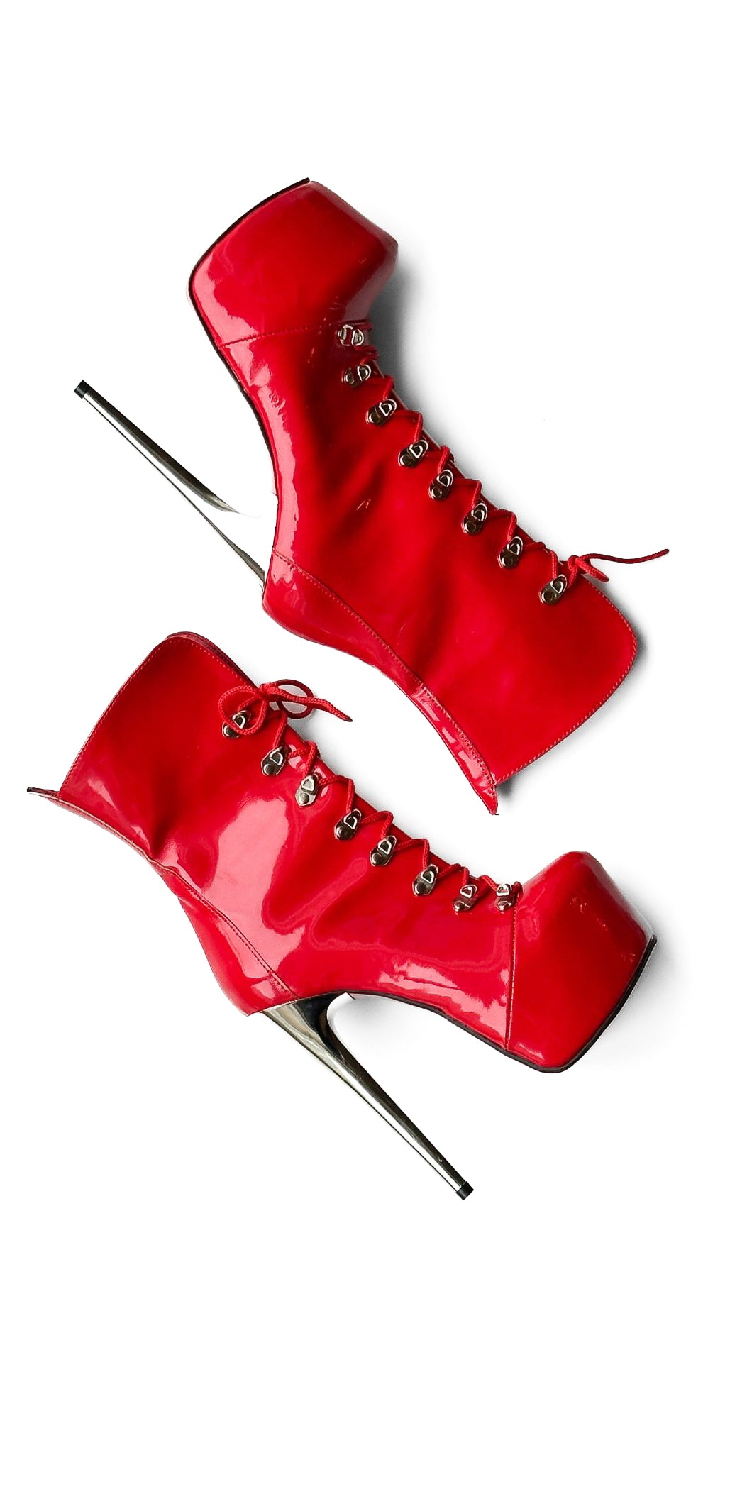 Red Gloss Metallic Heel Military Style Ankle Boots