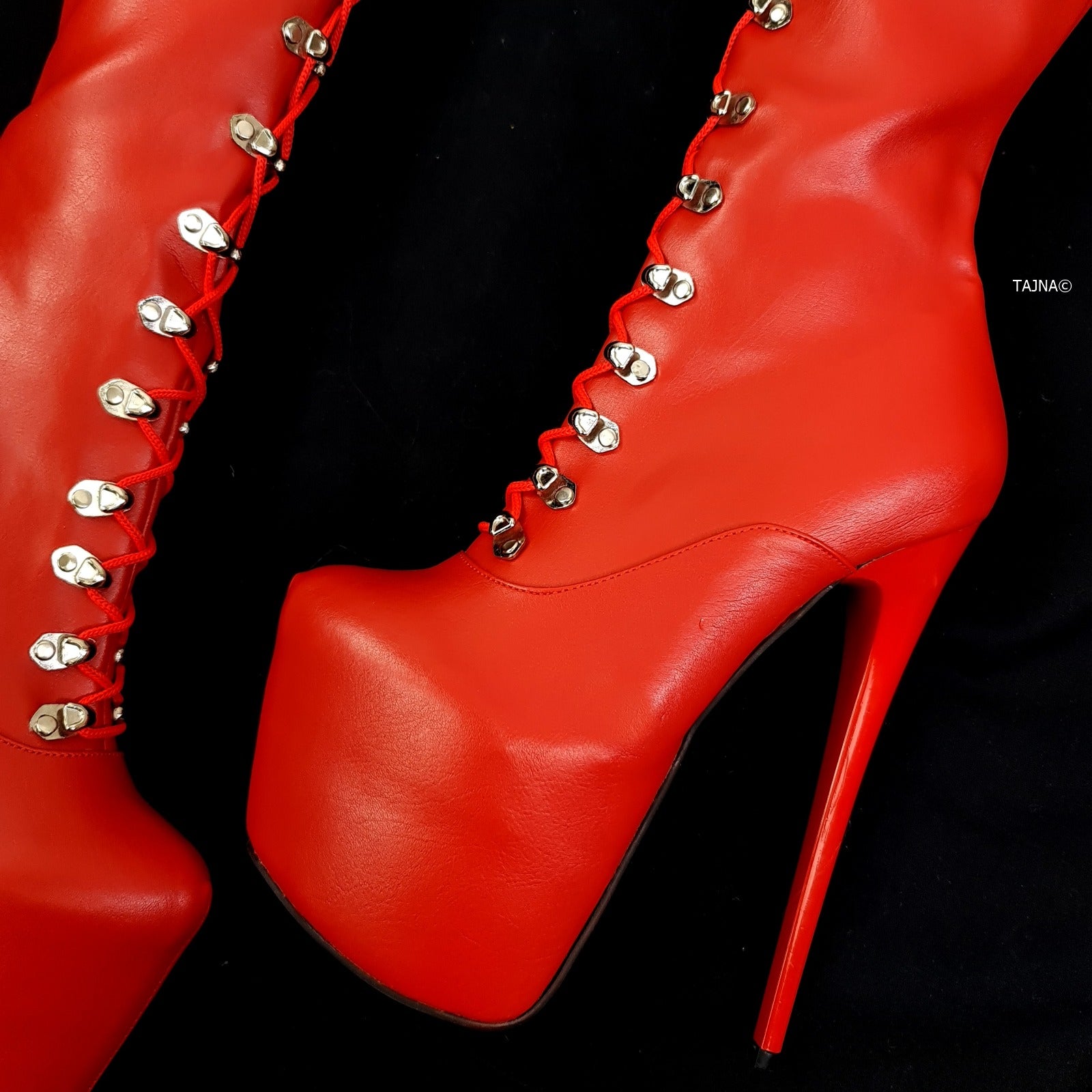 Red Matte Military Style Platform Boots