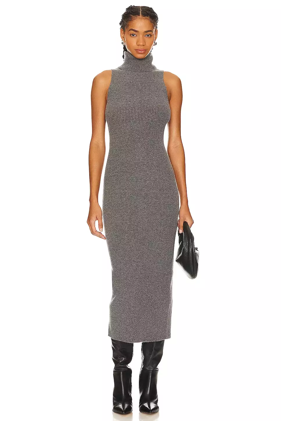 Rib Sleeveless Turtleneck Sweater Dress - Heather Grey