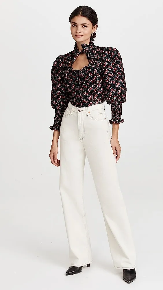 Sister Jane  |Flower Patterns Cropped Elegant Style Puff Sleeves