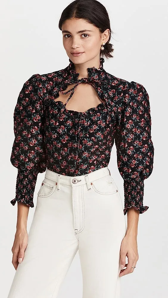 Sister Jane  |Flower Patterns Cropped Elegant Style Puff Sleeves