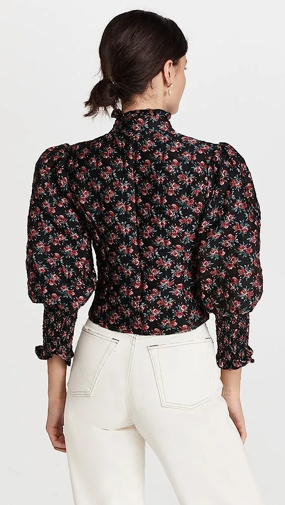 Sister Jane  |Flower Patterns Cropped Elegant Style Puff Sleeves