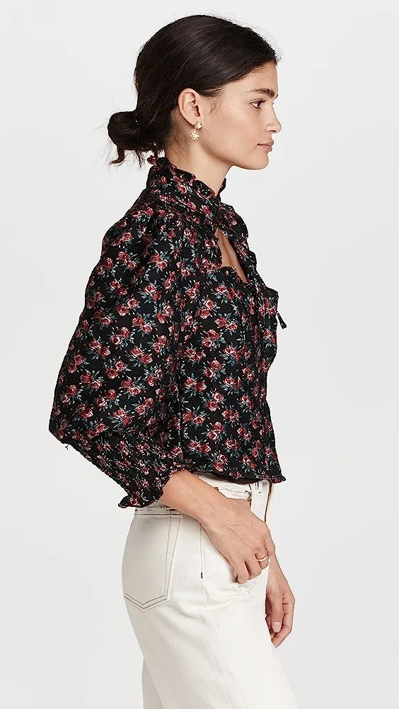 Sister Jane  |Flower Patterns Cropped Elegant Style Puff Sleeves