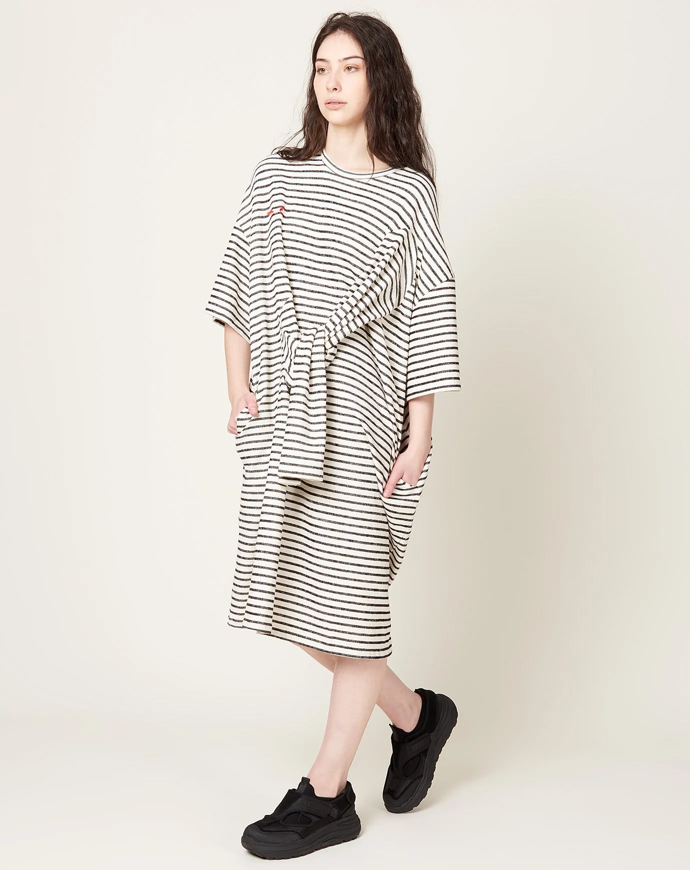 Sleeve T-shirt Dress in Black & White Stripes