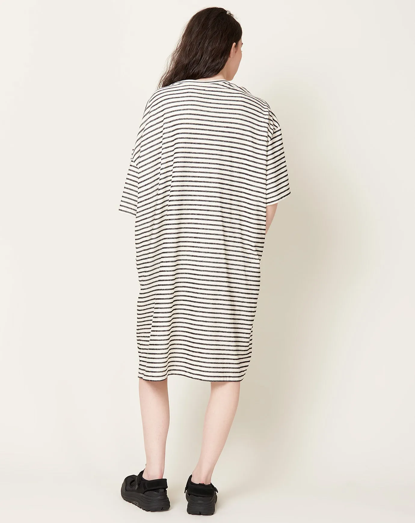 Sleeve T-shirt Dress in Black & White Stripes