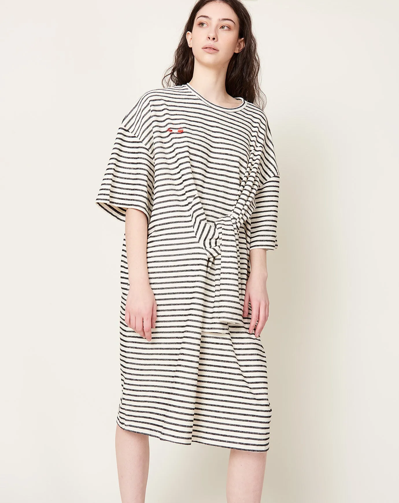 Sleeve T-shirt Dress in Black & White Stripes