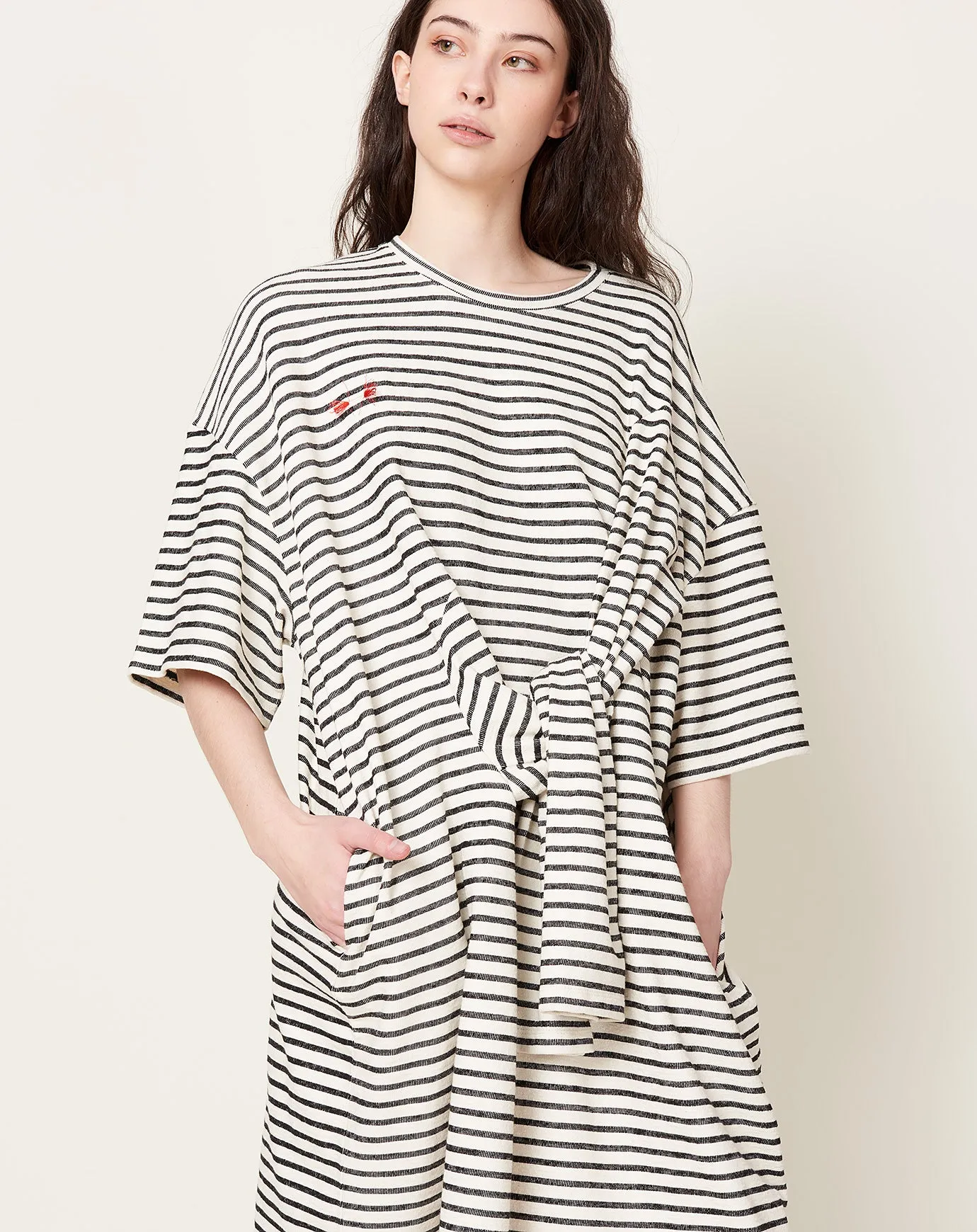 Sleeve T-shirt Dress in Black & White Stripes