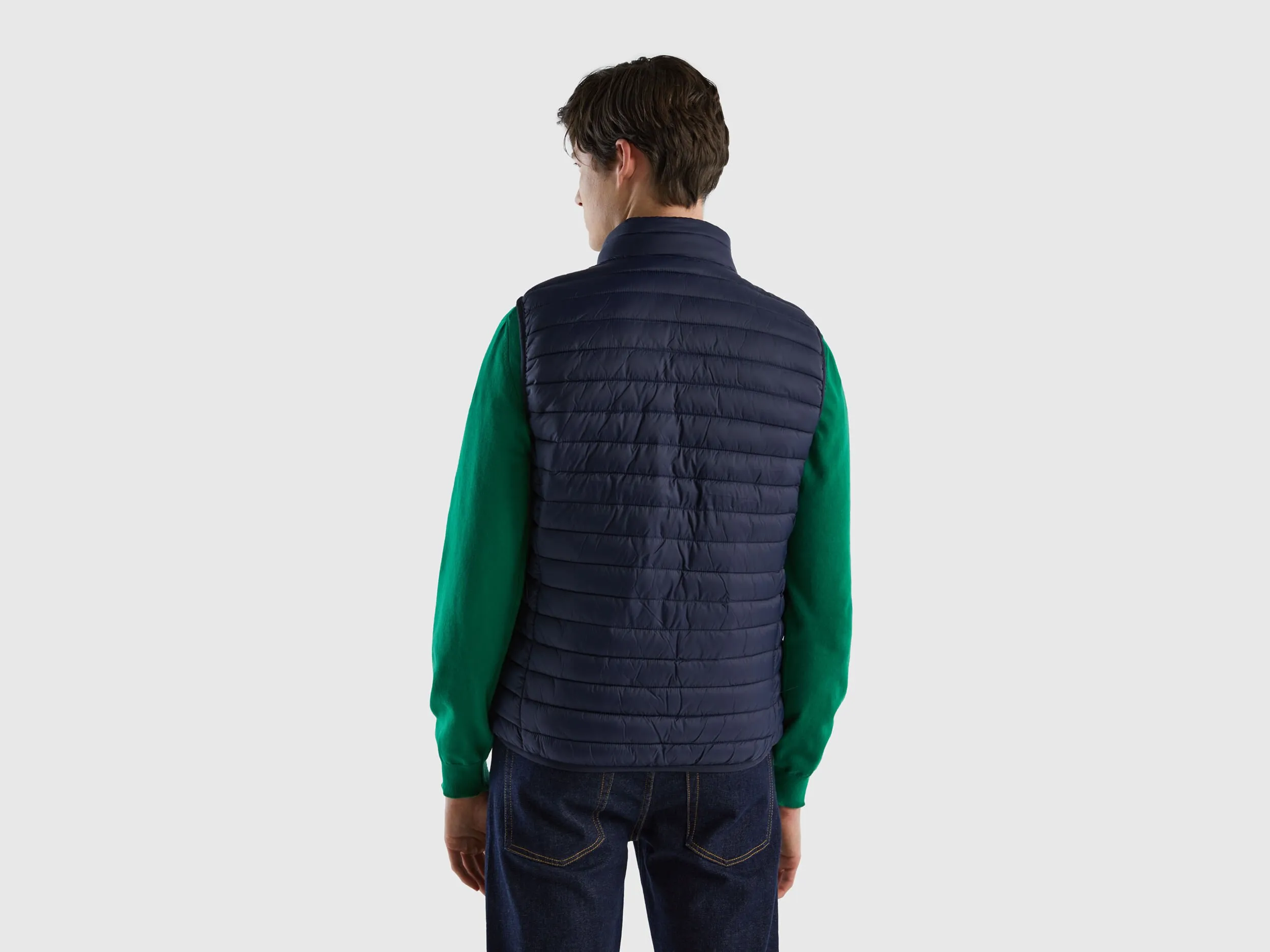 Sleeveless puffer jacket with recycled wadding - Dark Blue | Benetton