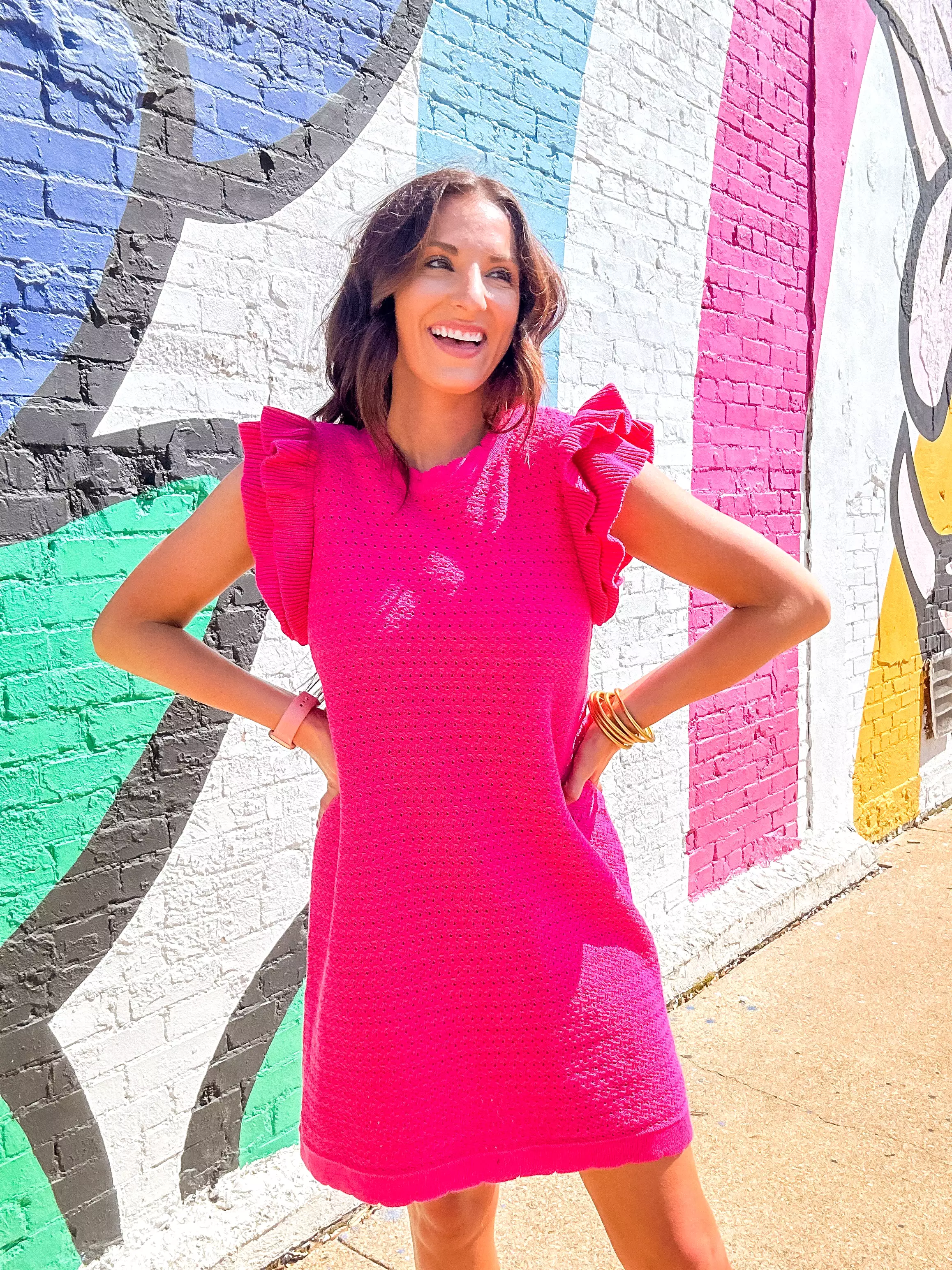 Textured Pink Mini Dress