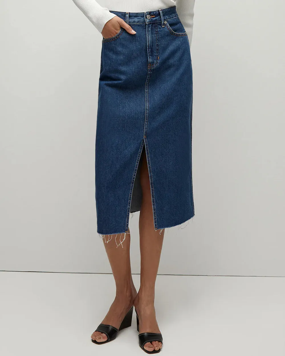 Victoria Midi Skirt in Stoned Blue