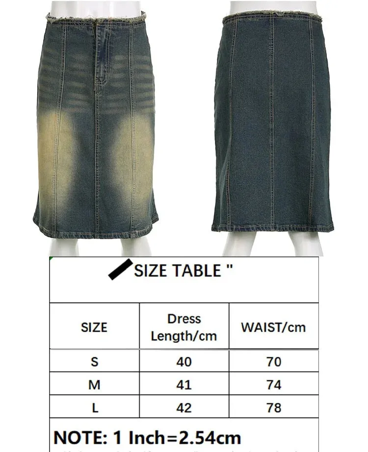 Vintage Casual Denim Low-Waisted Slim Bodycon Midi Skirts for Women