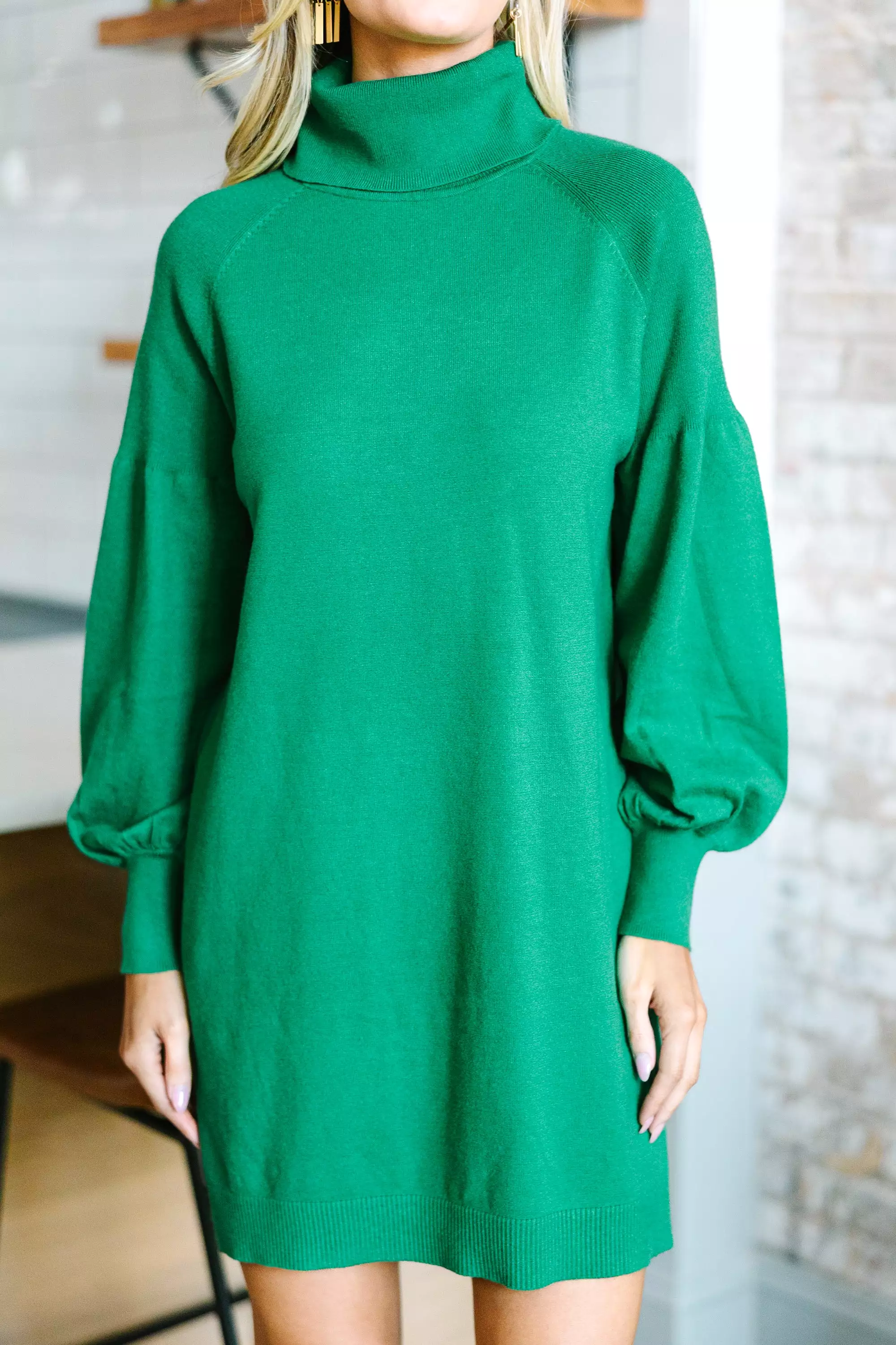 Wherever You Go Kelly Green Turtleneck Sweater Dress