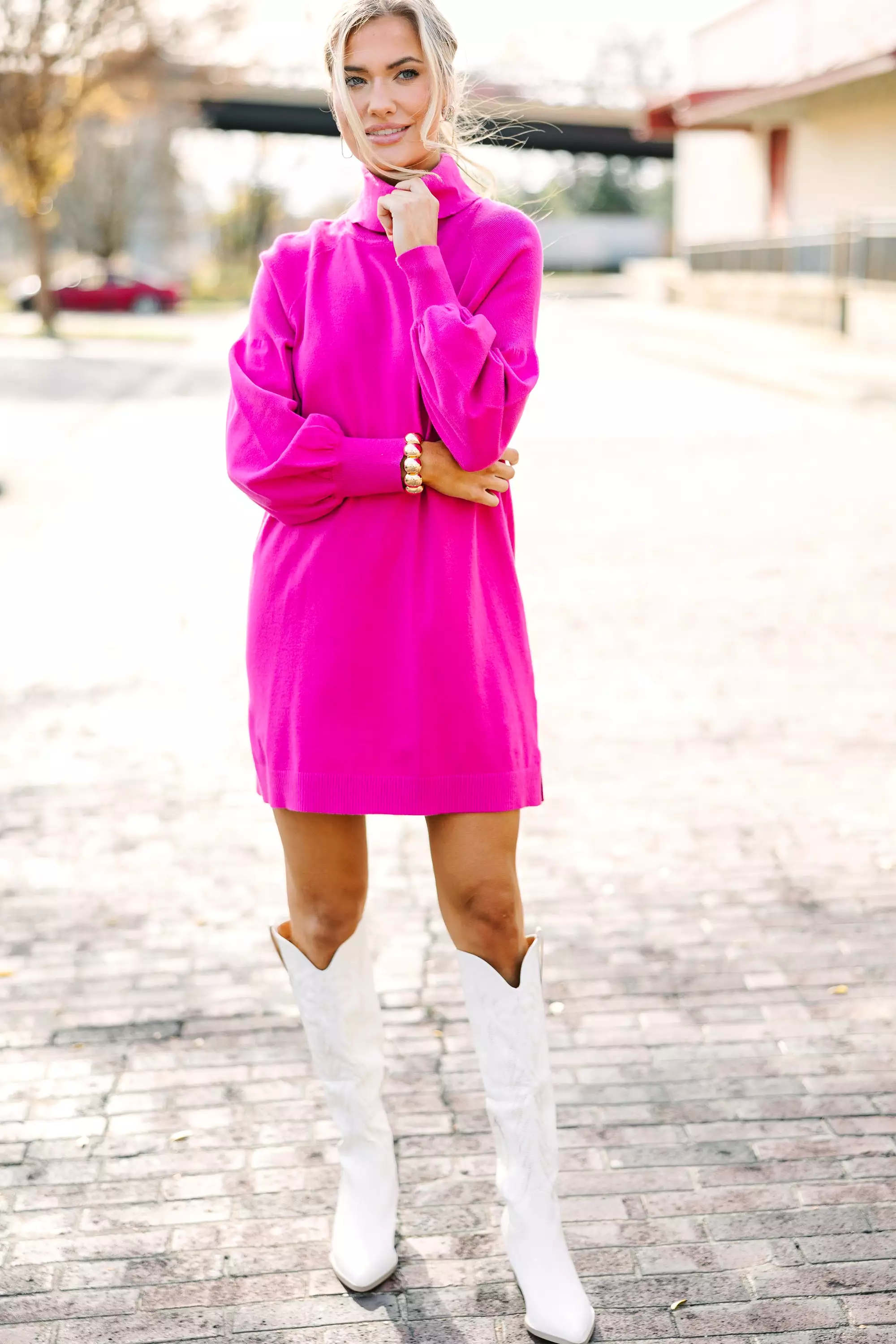 Wherever You Go Pink Turtleneck Sweater Dress