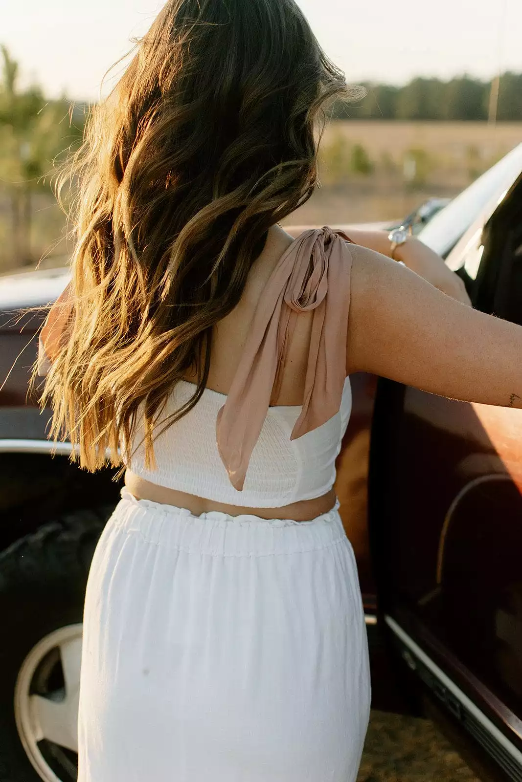 White Corset Tie Shoulder Crop Top