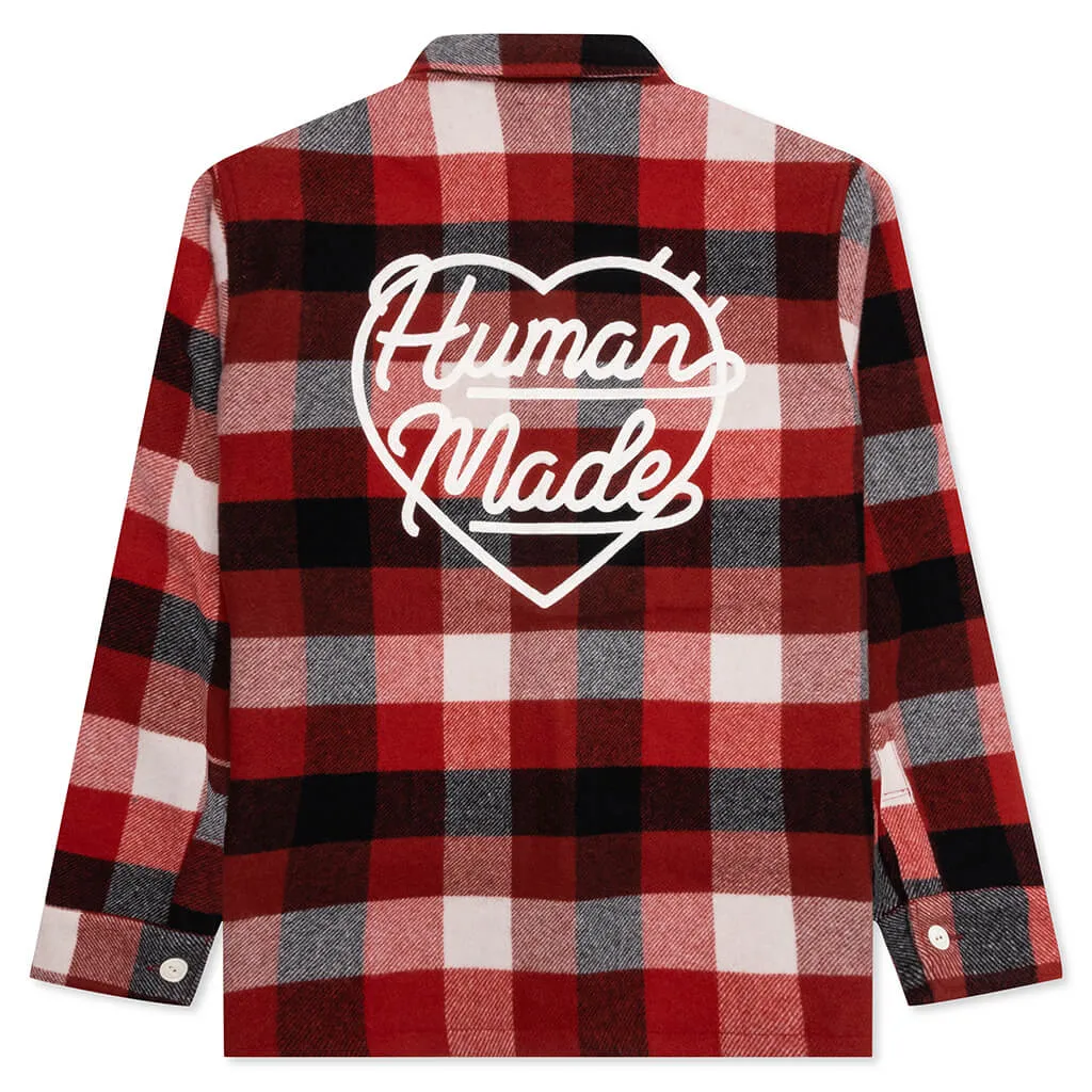 Wool Beaverblock Check Shirt - Red