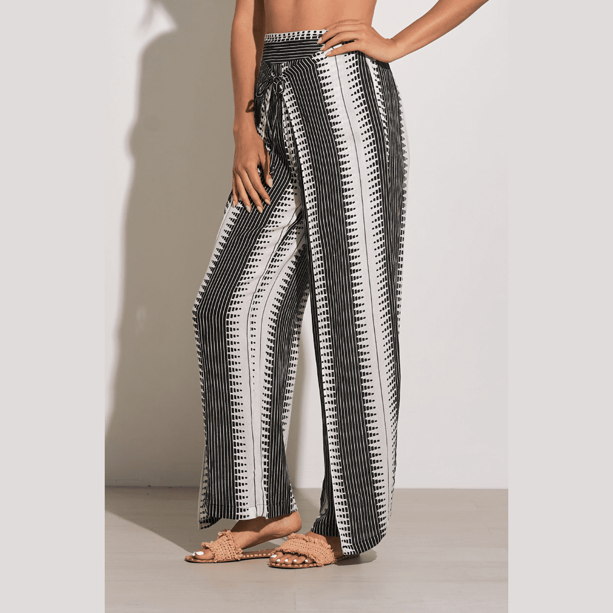 Wrap Front Pants in Black/White Kenya