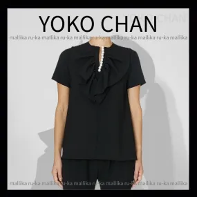 YOKOCHAN  |Casual Style Plain Short Sleeves Party Style Office Style